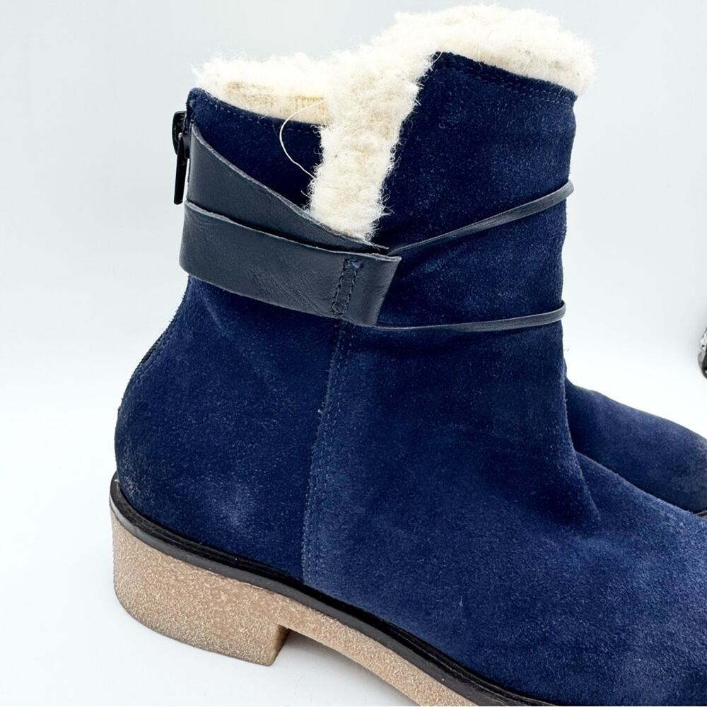Sundance Willette Shearling Suede Ankle‎ Zip Boot Blue Suede Size 36 Boho Winter - Picture 3 of 15